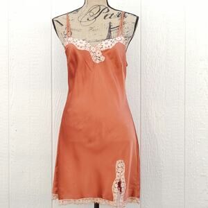 Victoria's Secret Satin Mini Slip Dress M Orange Coquette Sexy Date Night Y2K